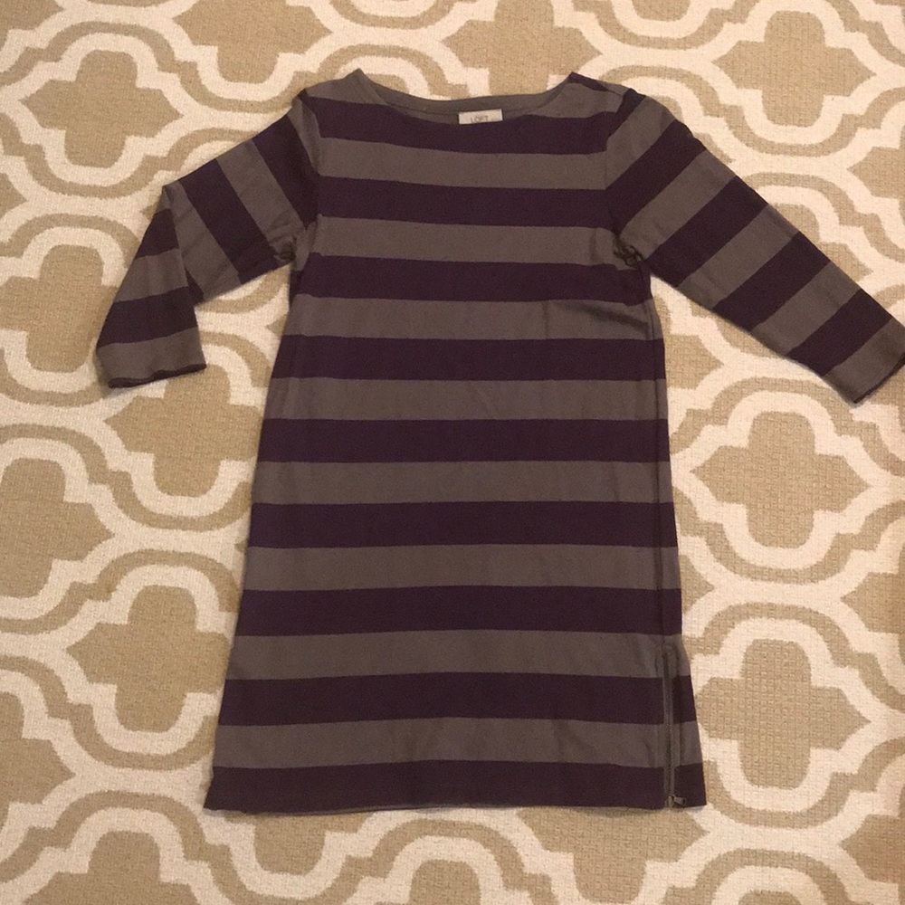 Loft xxsp purple/ gray striped comfy dress